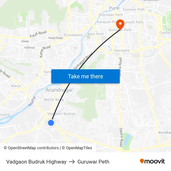 वडगाव बुद्रुक हाईवे to गुरुवार पेठ map