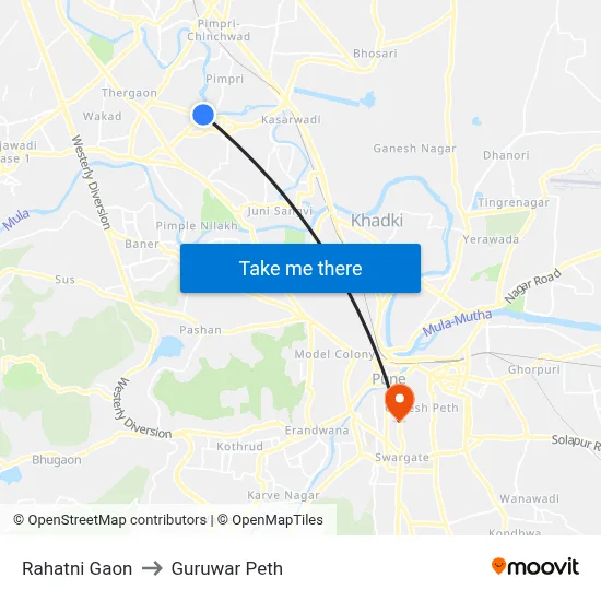 Rahatni Gaon to गुरुवार पेठ map