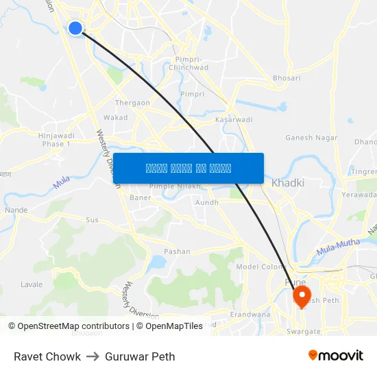रावेत चौक to गुरुवार पेठ map