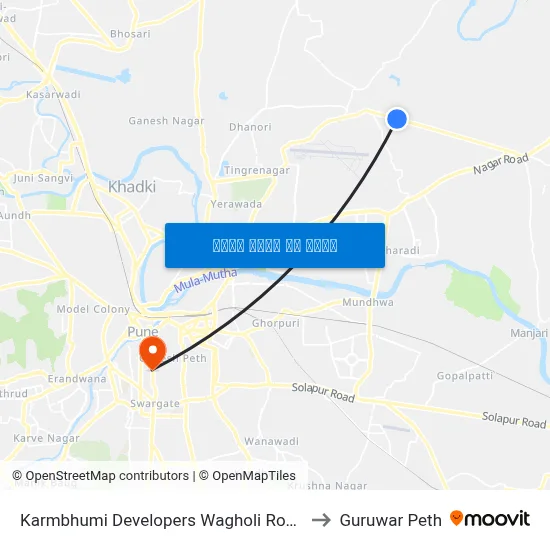 कर्मभूमि डेवलपर्स वाघोली रोड to गुरुवार पेठ map