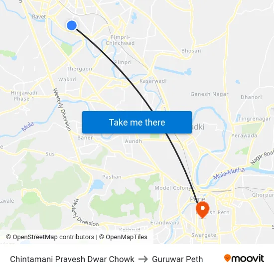 चिंतामणी प्रवेश द्वार चौक to गुरुवार पेठ map
