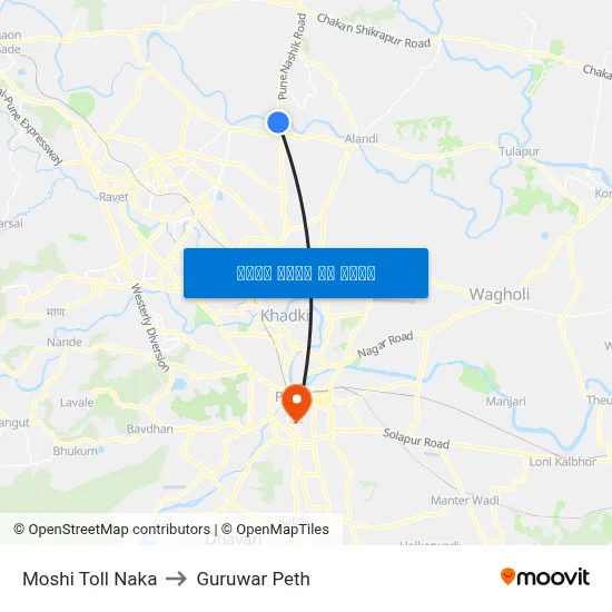 मोशी टोल नाका to गुरुवार पेठ map