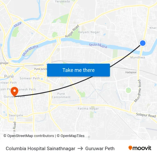कोलंबिया हॉस्पिटल साईनाथनगर to गुरुवार पेठ map