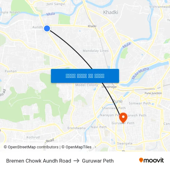 Bremen Chowk Aundh Road to Guruwar Peth map