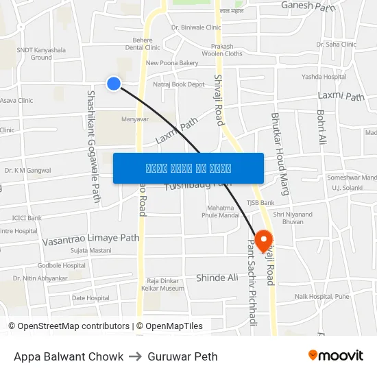 अप्पा बलवंत चौक to गुरुवार पेठ map