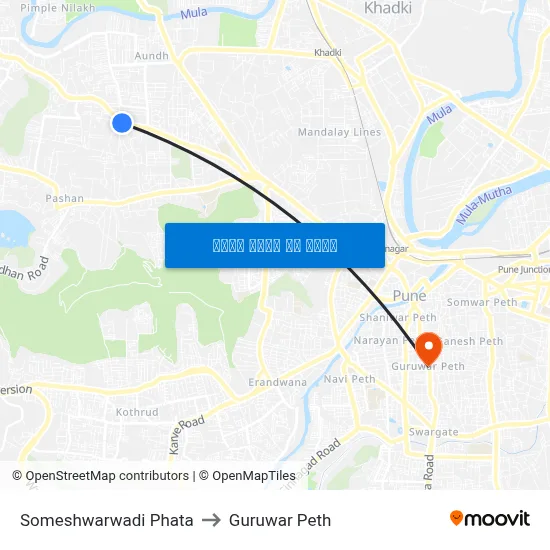 सोमेश्वरवाडी फाटा to गुरुवार पेठ map