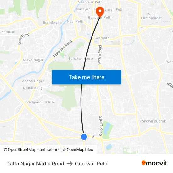 दत्त नगर नरहे रोड to गुरुवार पेठ map