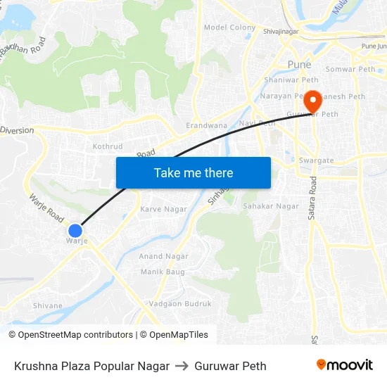 कृष्णा प्लाझा पॉप्युलर नगर to गुरुवार पेठ map