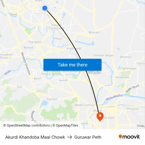 आकुर्डी खंडोबा माळ चौक to गुरुवार पेठ map
