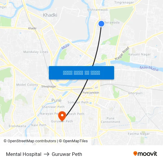 मानसिक अस्पताल to गुरुवार पेठ map