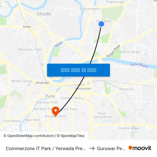 कॉमरझोन आईटी पार्क / येरवाडा प्रेस to गुरुवार पेठ map