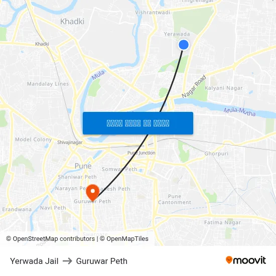 येरवडा जेल to गुरुवार पेठ map