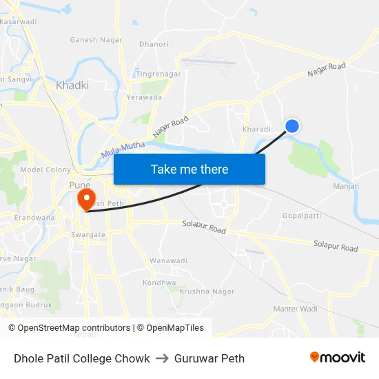 ढोले पाटील कॉलेज चौक to गुरुवार पेठ map