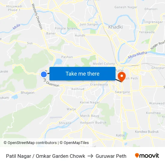 Patil Nagar / Omkar Garden Chowk to Guruwar Peth map