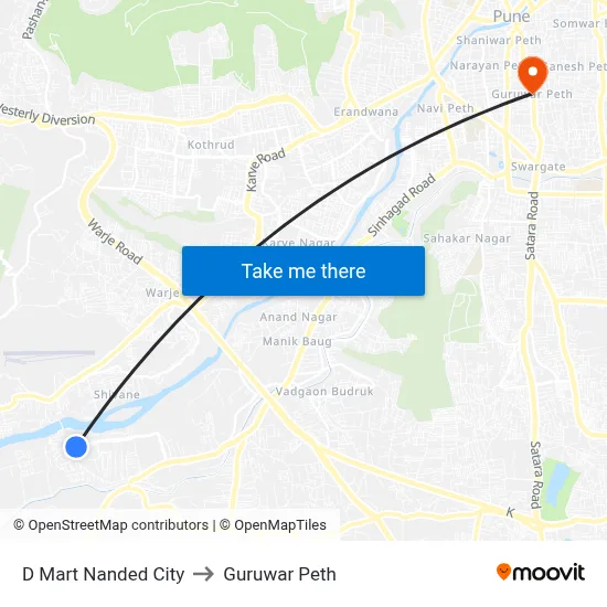 D Mart Nanded City to Guruwar Peth map