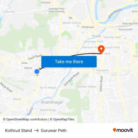 कोथरुड स्टैंड to गुरुवार पेठ map