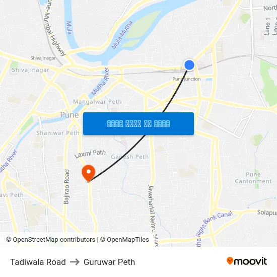 तादीवाला रोड to गुरुवार पेठ map