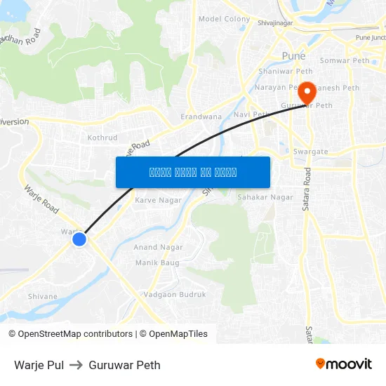 वारजे पुल to गुरुवार पेठ map
