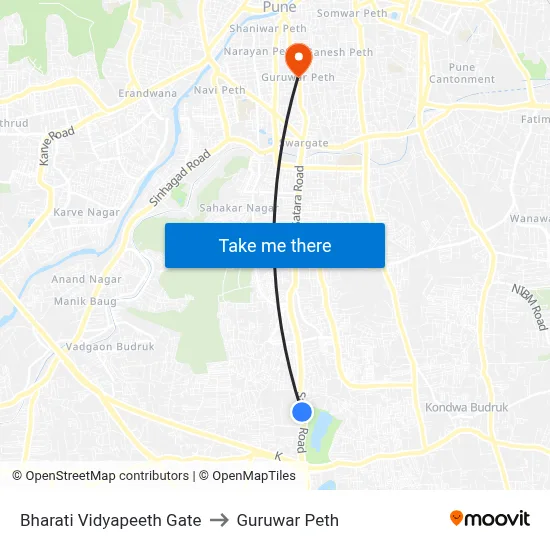 भारती विद्यापीठ गेट to गुरुवार पेठ map