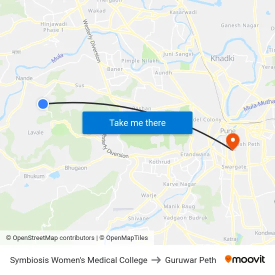 सिम्बायोसिस महिला मेडिकल कॉलेज to गुरुवार पेठ map