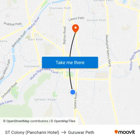 ST Colony (Panchami Hotel) to Guruwar Peth map