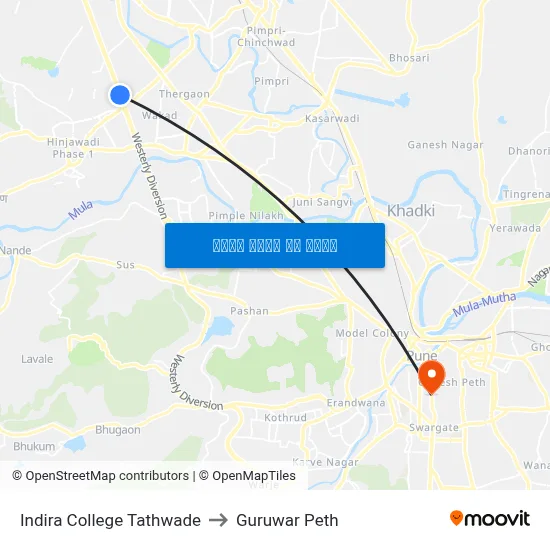 Indira College Tathwade to Guruwar Peth map
