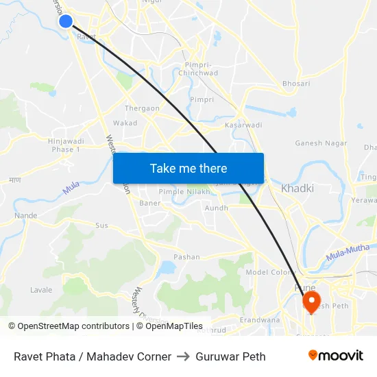 रावेत फाटा / महादेव कॉर्नर to गुरुवार पेठ map