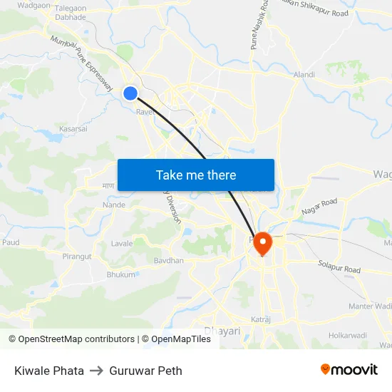 Kiwale Phata to Guruwar Peth map
