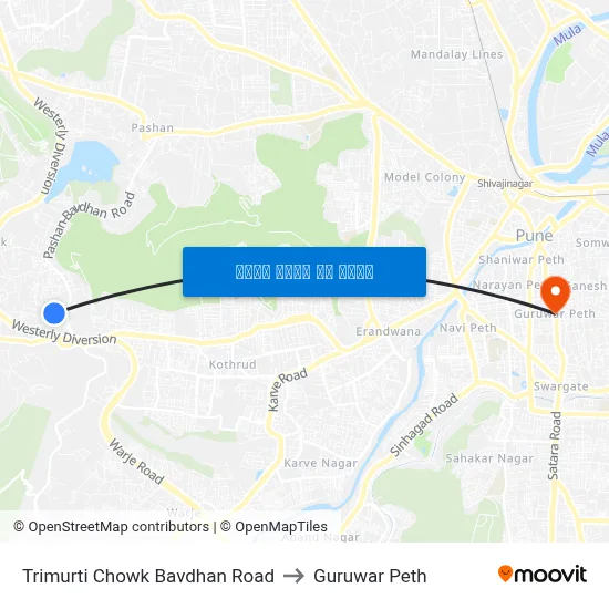 त्रिमूर्ति चौक बावधन रोड to गुरुवार पेठ map