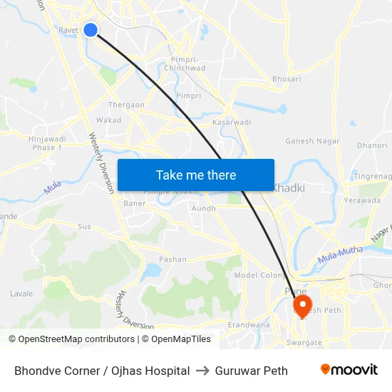 भोंडवे कॉर्नर / ओझास हॉस्पिटल to गुरुवार पेठ map