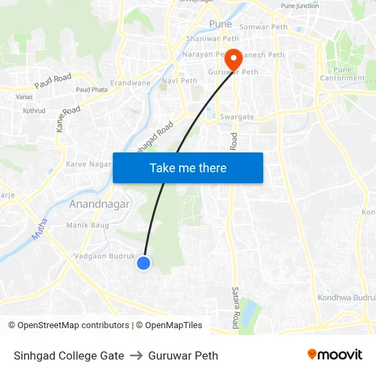 सिंहगड कॉलेज गेट to गुरुवार पेठ map