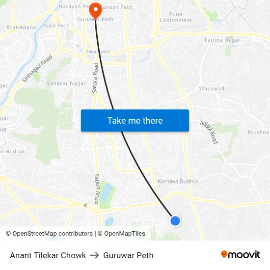 अनंत टिळेकर चौक to गुरुवार पेठ map