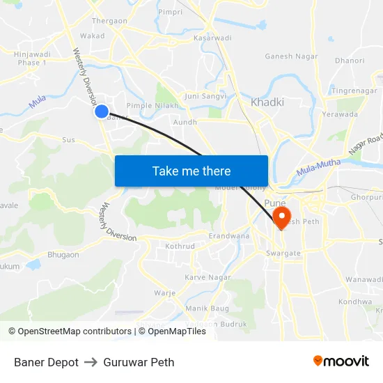 बाणेर डेपो to गुरुवार पेठ map