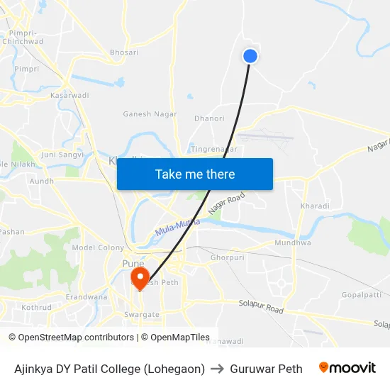 अजिंक्य डीवाय पाटील कॉलेज (लोहगाव) to गुरुवार पेठ map