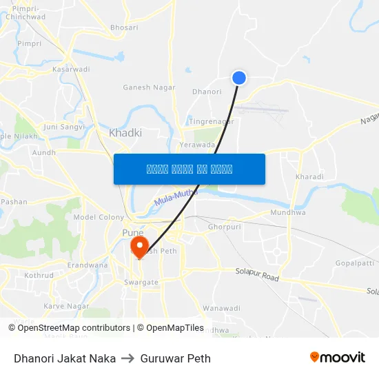 धनोरी जकात नाका to गुरुवार पेठ map