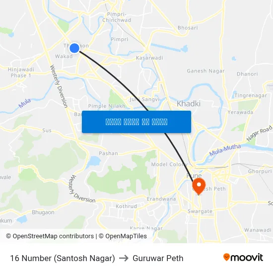 16 नंबर (संतोष नगर) to गुरुवार पेठ map