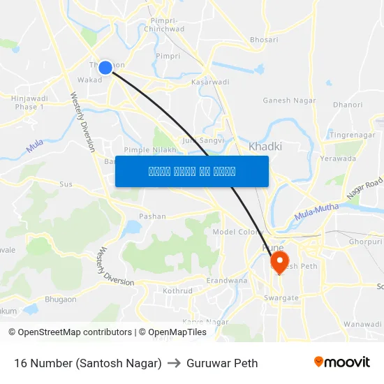 16 नंबर (संतोष नगर) to गुरुवार पेठ map