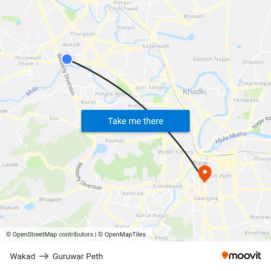 Wakad to Guruwar Peth map