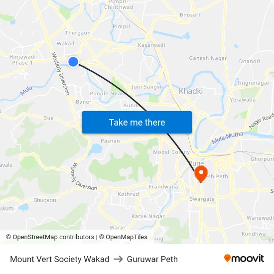माउंट वर्ट सोसायटी वाकड to गुरुवार पेठ map