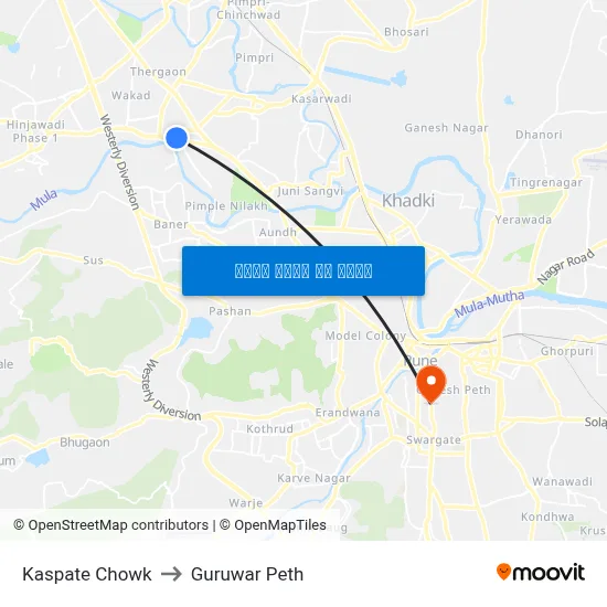 Kaspate Chowk to Guruwar Peth map