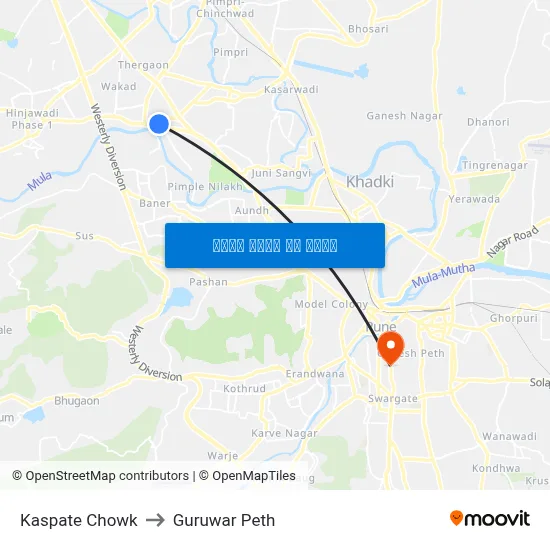 Kaspate Chowk to Guruwar Peth map