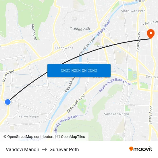 Vandevi Mandir to Guruwar Peth map