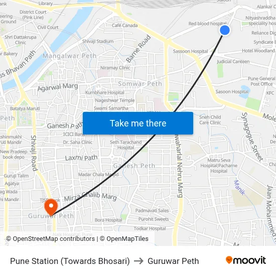 पुणे स्टेशन (भोसरी की ओर) to गुरुवार पेठ map