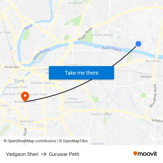 वडगाव शेरी to गुरुवार पेठ map