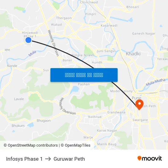 इन्फोसिस फेज 1 to गुरुवार पेठ map