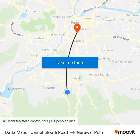 दत्त मंदिर जांभुळवाडी रोड to गुरुवार पेठ map