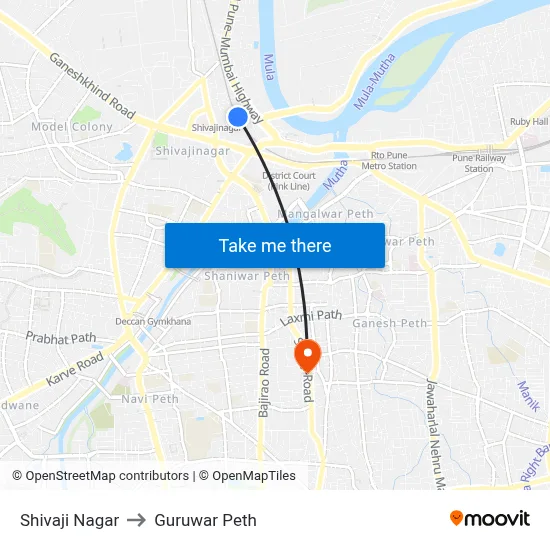 शिवाजी नगर to गुरुवार पेठ map