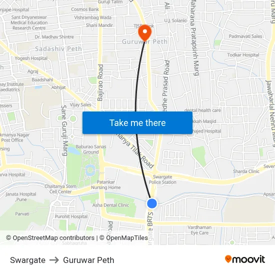 Swargate to Guruwar Peth map