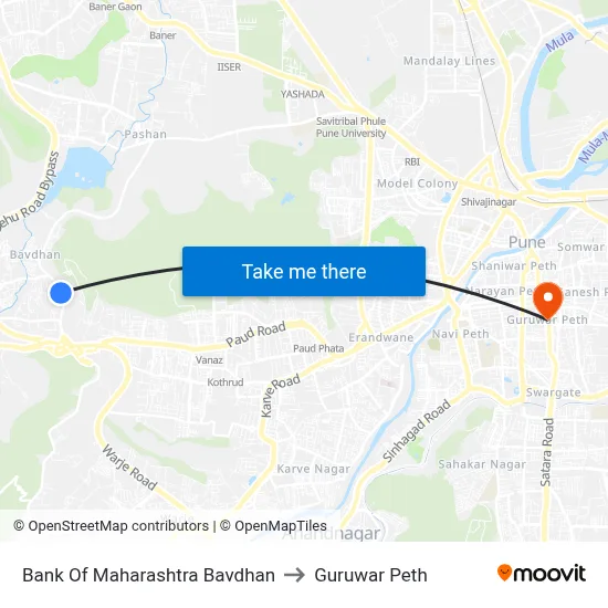 बैंक ऑफ महाराष्ट्र बावधन to गुरुवार पेठ map