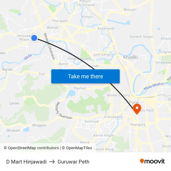 डी मार्ट हिंजवाड़ी to गुरुवार पेठ map